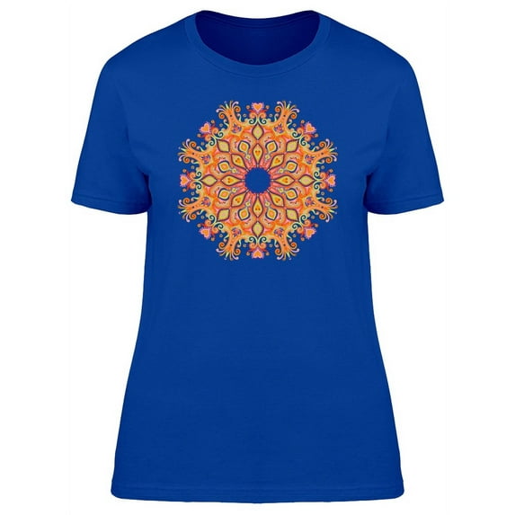 Orange Round Ornamented Mandala T-Shirt Women -Image by Shutterstock, Female Small