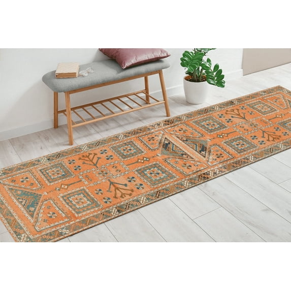 Orange Rug, Aztec Rugs, Geometric Rug, Moroccan Design Rugs, Turkish Rug, Vintage Design Rug, Colorful Rug, Decorative Rug, Salon Decor Rug, 2'x3' - 60x90 cm