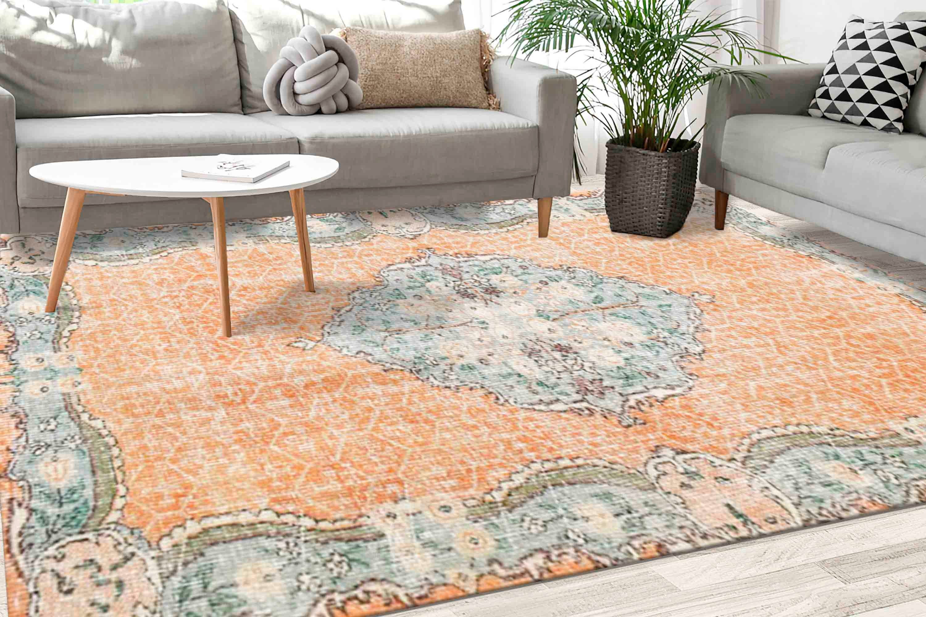 Orange Rug, Floral Pattern Rug, Medallion Rug, Antique Style Rug ...