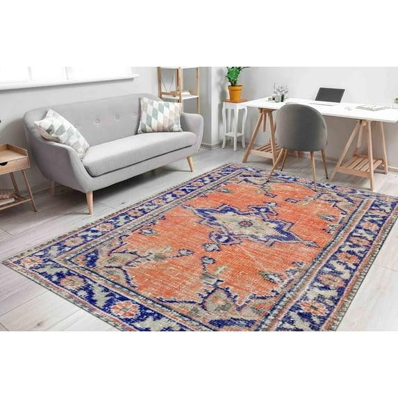 Orange Rug, Medallion Rug, Ethnic Pattern Rug, Luxury Rug, Turkish Rug, Popular Rug, Entry Rug, Runner Rug, Non-Slip Carpet, Living Room Rug, 3.3'x6.5' - 100x200 cm