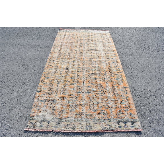 Orange Rug, Turkish Rug, 4.2x8.3 ft, Handmade Rug, Muted Rug, Decorative Rug, Oushak Rug, Organic Rug, Oriental Rug, Vintage Wool Rug, 7368