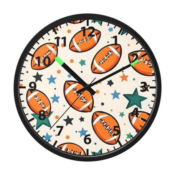 Orange Rugby Pattern Wall Clock 12 Inch Voice Activated Night Light Silent Non Ticking