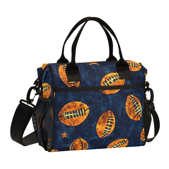 Orange Rugby Star Lunch Bag Insulated Lunch Box Leakproof Reusable Cooler Tote Adjustable Shoulder Strap for Men Women 12L