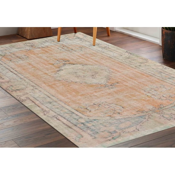 Orange Rugs, Muted Rugs, Medallion Rug, Boho Rug, Turkish Rug, Living Room Rug, Large Rug, Corridor Rug, Non-Slip Carpet, Salon Rug, 2.3'x3.3' - 70x110 cm
