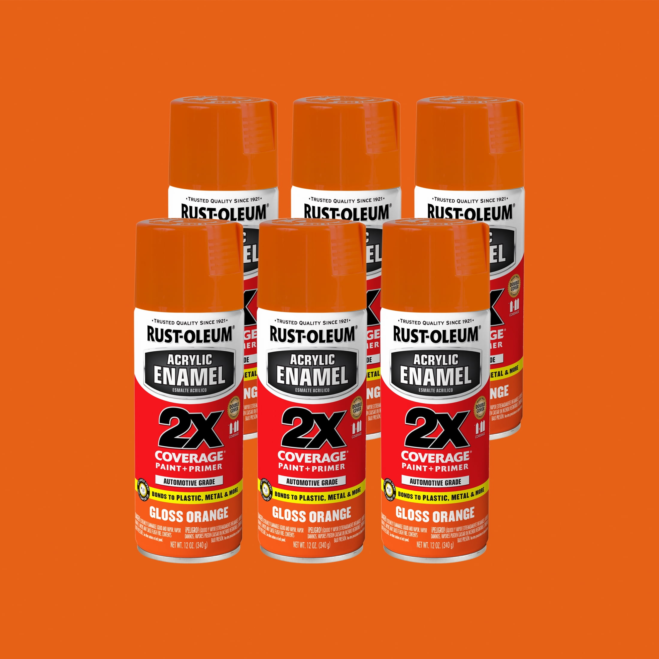6 Pack, Orange, Rust-Oleum Automotive Gloss Acrylic Enamel 2X Spray Paint-271921, 12 oz