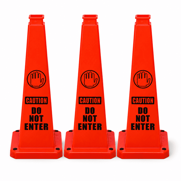 Orange Safety Cones 36Inch Caution DO NOT Enter, Four-Sided Warning Traffic Cones, Stackable Safety Caution Cones for Road Construction and Site Control(3pcs)