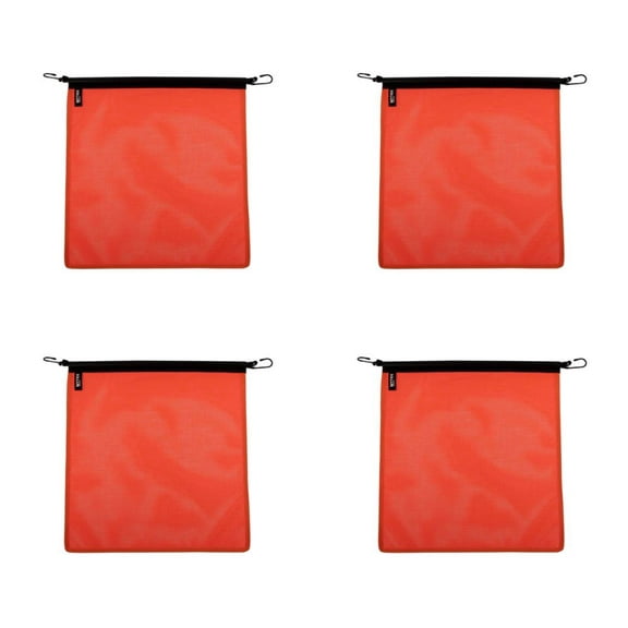 Orange Safety Flag with Bungees Cord DOT Compliant - 18 Inch x 18 Inch High Visibility Vinyl Mesh Warning Flags, 4 Pack