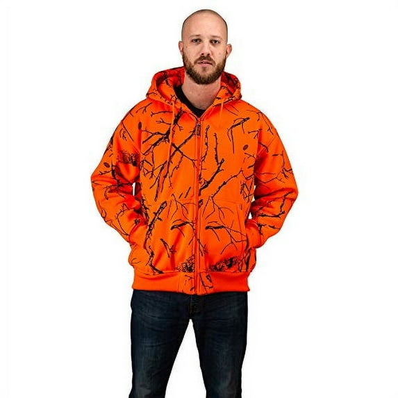 Orange Safety Full Zip High Visibility Thick Fleece Hooded Sweatshirt Hunting Jacket, 4X, Orange Camo