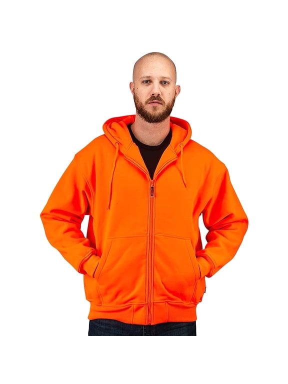Orange Safety Full Zip High Visibility Thick Fleece Hooded Sweatshirt Hunting Jacket, L, Blaze Orange
