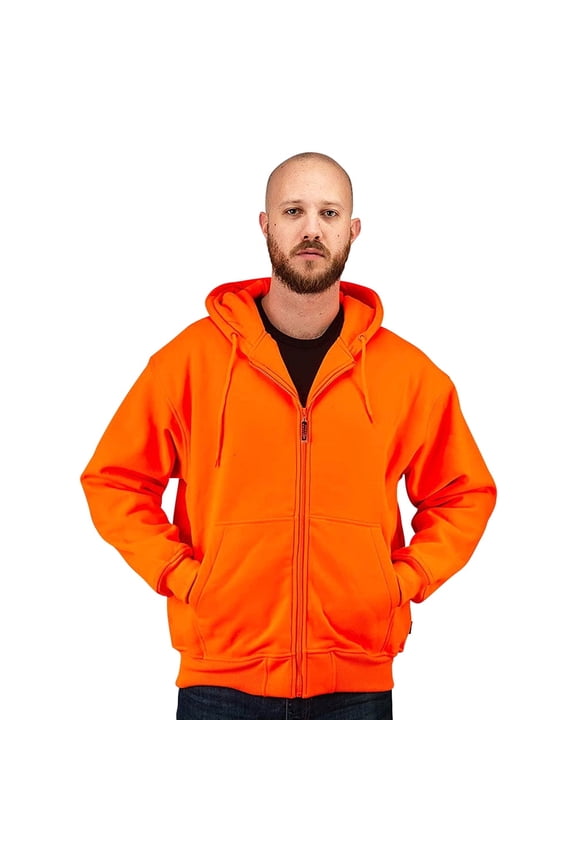 Orange Safety Full Zip High Visibility Thick Fleece Hooded Sweatshirt Hunting Jacket, L, Blaze Orange