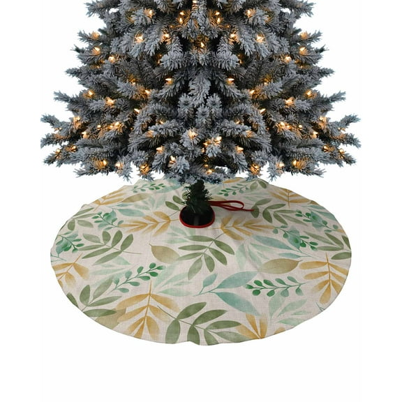 Orange Sage Green Botanical Christmas Tree Skirt 36 Inches Large Christmas Skirt Tree, Farmhouse Pastoral Leaf Tree Skirt Christmas Decorations for Fireplace Party Holidays Indoor Outdoor