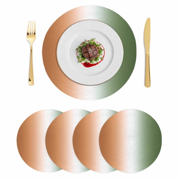 Orange Sage Green Ombre Round 13 Inch Placemats Set of 4, Abstract Aesthetics Modern Art HeatResistant Non Slip Place Mats for Dining Table, Wipeable Braided Kitchen Table Mats for Housewarming