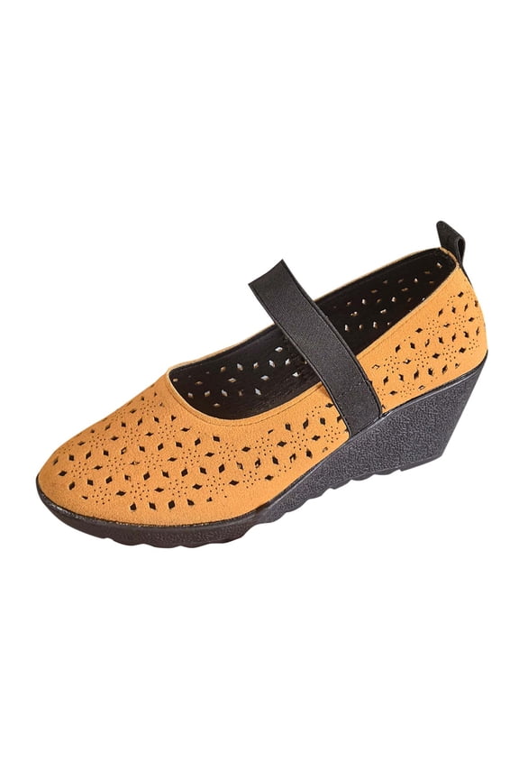 Orange Sandals For Ladies Solid Wedge Heel Thick Bottom Suede Soft Sole Round Toe Casual Comfortable Leisure Outdoor Wear For Vacation Size 39