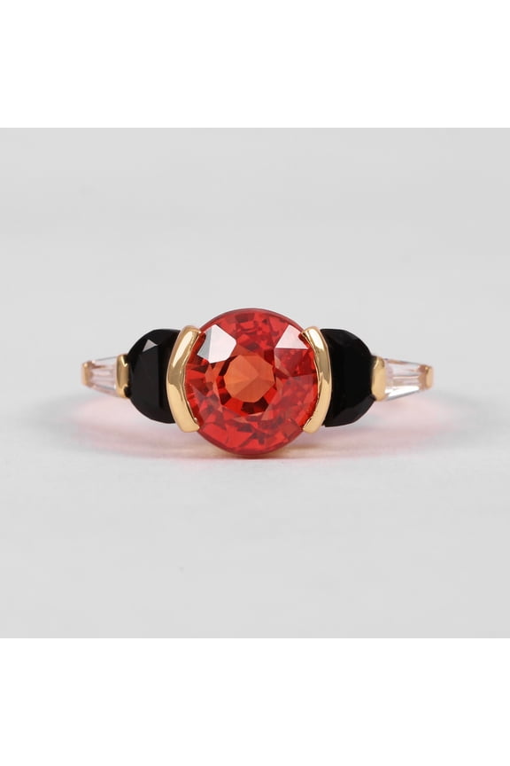 Orange Sapphire, Black Onyx & Tapper Baguette Diamond Ring, Half Bazel Set Ring, 925 Starling Silver, Stackable Ring, Handmade Ring, Gift For Her