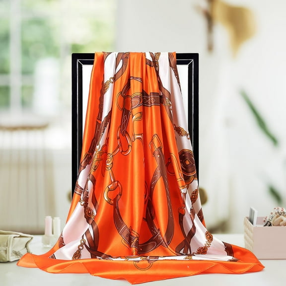 Orange Scarf Women Silk Scarf Large Square Satin Headscarf Headdress Feeling Hair Wrapping