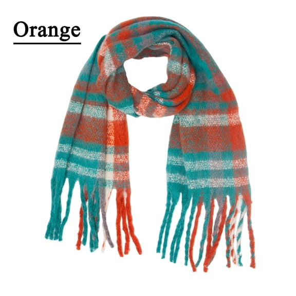 Orange Scarf for Women Thermal Scarf for Women Fall Winter Scarf Classic Tassel Plaid Scarf Warm Soft Chunky Large Blanket Wrap Shawl Scarves 1 Pack Warm Scarf on Sale Clearance