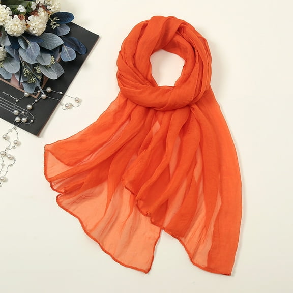 Orange Scarf for Women Summer Casual Colorful Multicolor Solid Color Chiffon Thin Regular Silk Scarf Sunscreen Scarf on Sale Clearance