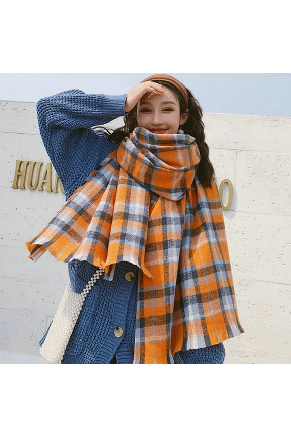 Orange Scarfs Scarf Women Contrast Color Plaid Scarf Retro Female Multi-Purpose Shawl Knit Scarf