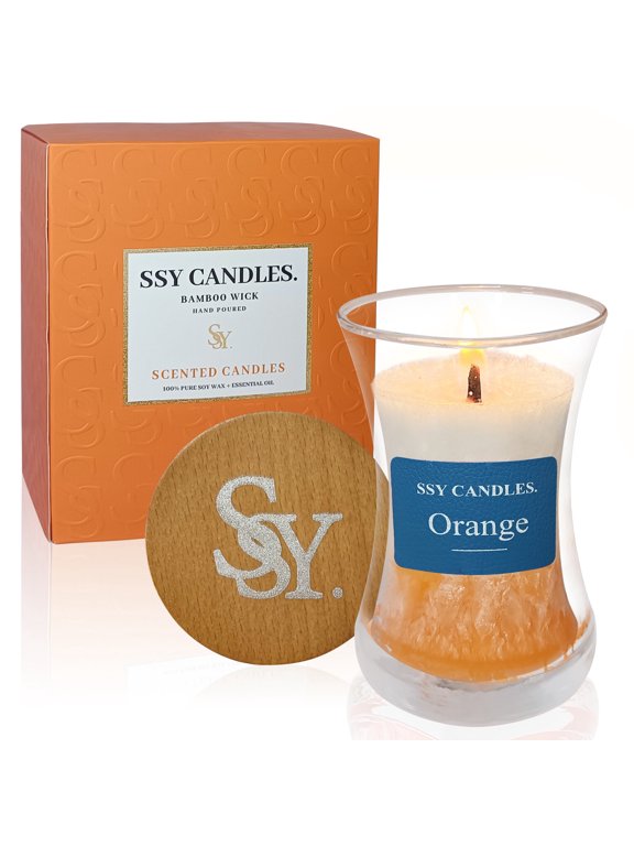 Orange Scented Candles for Home-Jar candles 3.5 oz - Wooden Wick Candle Burn Time 30+H-Candles Gift for Women