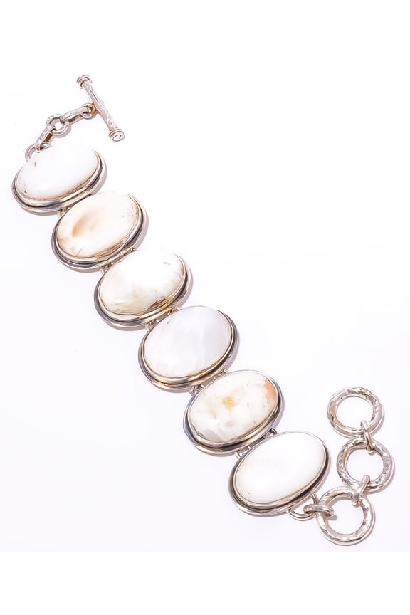 Orange Scolecite - India 925 Silver Plated Ethnic Bracelet 7-7.99" A350, Valentine's Day Gift, Birthday Gift, Beautiful Jewelry For Woman & Girls