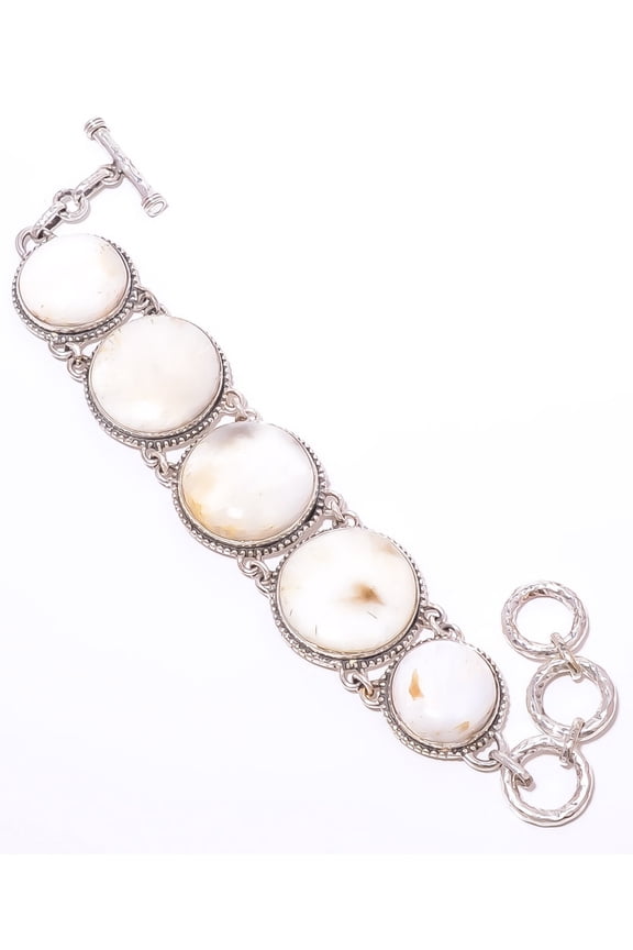 Orange Scolecite - India 925 Silver Plated Ethnic Bracelet 7-7.99" A351, Valentine's Day Gift, Birthday Gift, Beautiful Jewelry For Woman & Girls