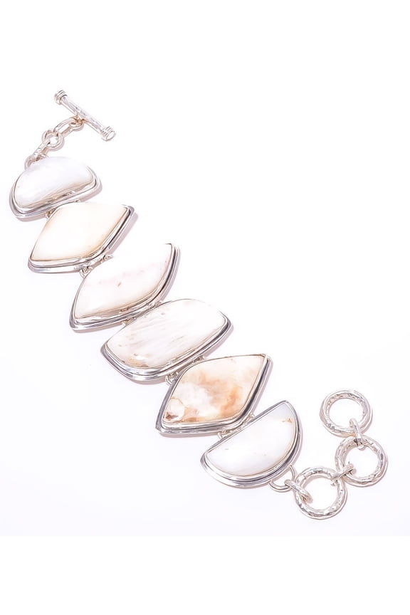 Orange Scolecite - India 925 Silver Plated Ethnic Bracelet 7-7.99" A355, Valentine's Day Gift, Birthday Gift, Beautiful Jewelry For Woman & Girls