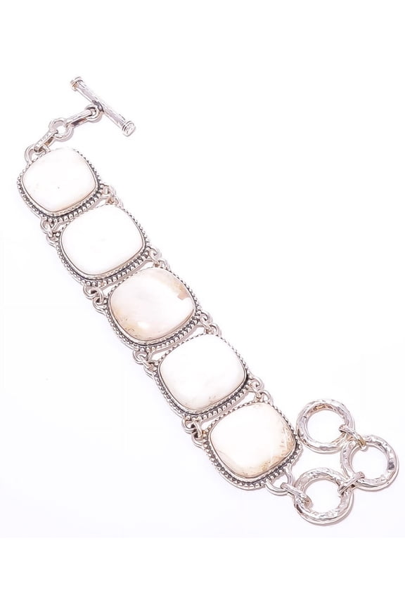 Orange Scolecite - India 925 Silver Plated Ethnic Bracelet 7-7.99" A358, Valentine's Day Gift, Birthday Gift, Beautiful Jewelry For Woman & Girls