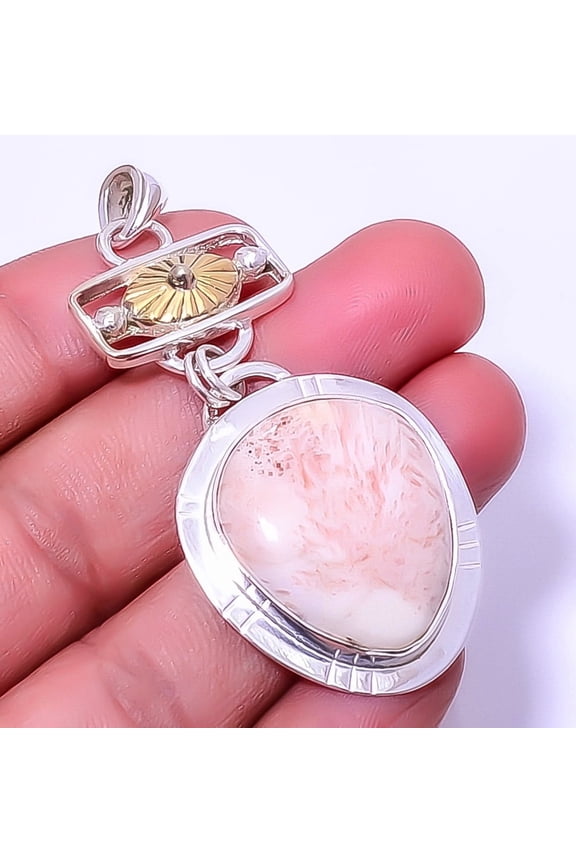 Orange Scolecite - India 925 Sterling Silver Two Tone Pendant 2.54" A313, Christmas Gift, Gemstone Silver Jewelry, Scolecite Pendant, New Year Sale