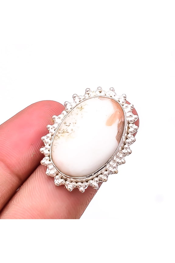 Orange Scolecite - India Designer Handmade 925 Sterling Silver Ring S.7 R3