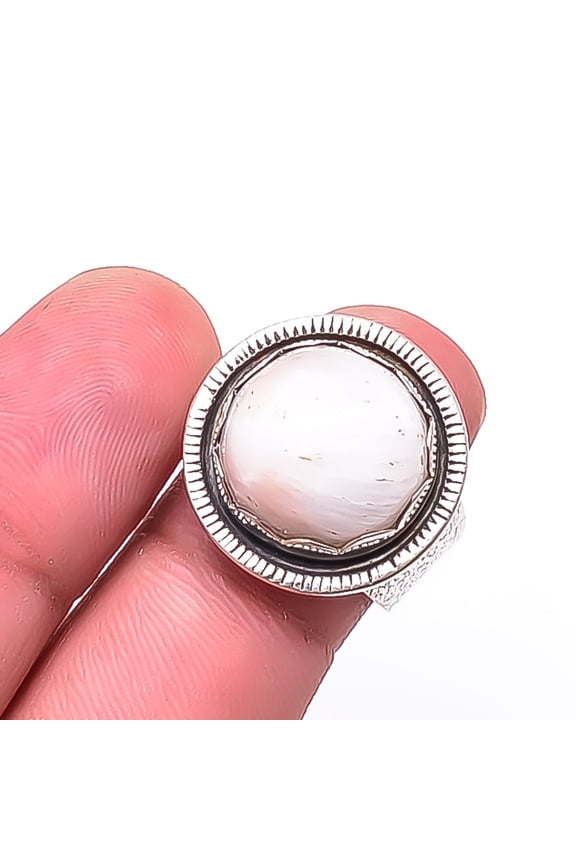 Orange Scolecite -India Designer Handmade Oxidised 925 Sterling Silver Ring s.8, Peach Scolecite Ring R_9447_218_26