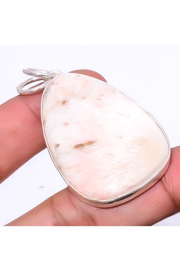 Orange Scolecite - India Gemstone 925 Silver Plated Jewelry Pendant 2.11" A385, Valentine's Day Gift, Birthday Gift, Beautiful Jewelry For Woman