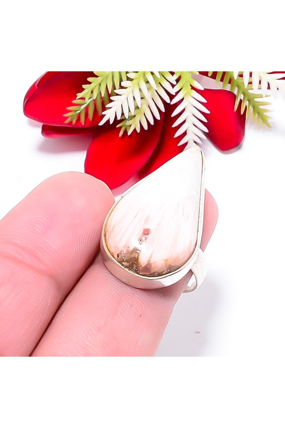 Orange Scolecite - India Gemstone 925 Sterling Silver Handmade Ring S.7.5 R33