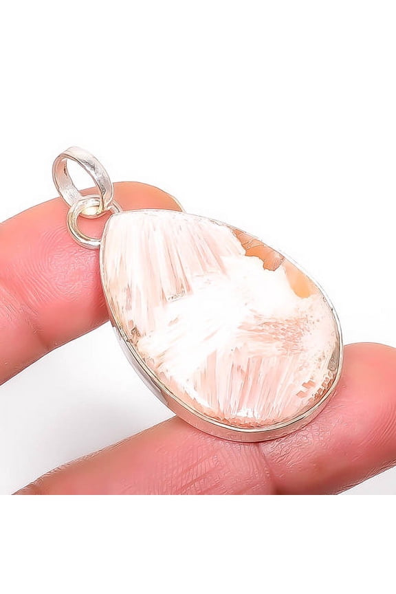 Orange Scolecite - India Gemstone 925 Sterling Silver Jewelry Pendant 1.95" A384, Beautiful Jewelry For Woman, New Year Sale, Valentin's Day Gift