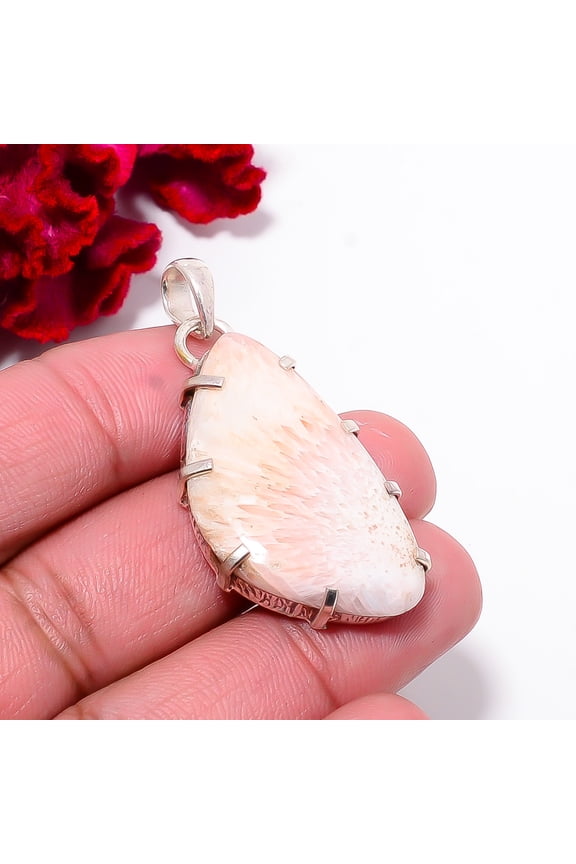 Orange Scolecite - India Gemstone 925 Sterling Silver Pendant 1.79 P9933, Christmas Gift