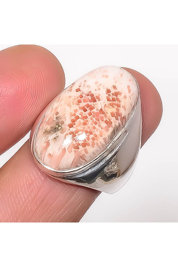 Orange Scolecite - India Gemstone 925 Sterling Silver Solitaire Ring s.8.5 A362, Beautiful Jewelry For Woman, New Year Sale, Valentin's Day Gift