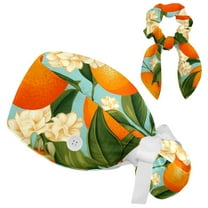 Orange Scrub Caps with Buttons Women Working Cap Adjustable Sweatband Bouffant Hats