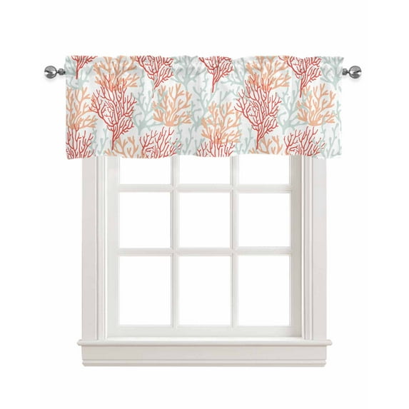 Orange Sea Coral Linen Curtain Valance for Bedroom/Bathroom/Kitchen/Office/Living/Dining Room Windows,Coastal Grey Sea Summer Beach Ocean Rod Pocket Topper Drapes Decorative Cafe Drapery Panel 42x18