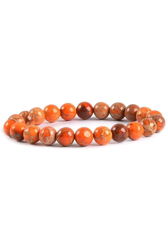 Orange Sea Sediment Jasper Gemstone 8mm Round Beads Stretch Bracelet 7 Inch Unisex