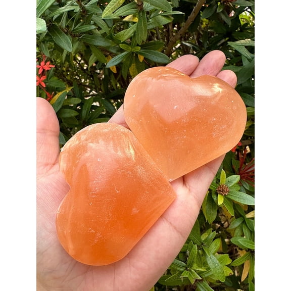 Orange Selenite Gemstone Hearts, Polished Orange Selenite Puffy Hearts, Orange Selenite Palm Stone, Orange Selenite Heart (1 Heart)