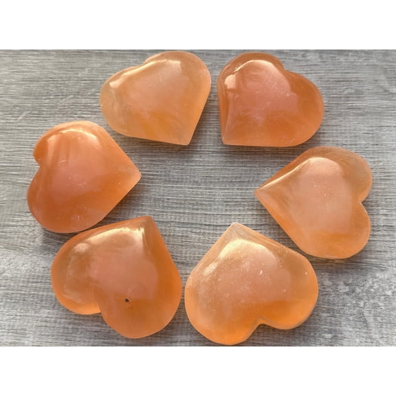 Orange Selenite Gemstone Hearts, Polished Orange Selenite Puffy Hearts, Orange Selenite Palm Stone, Orange Selenite Heart (2 Hearts）