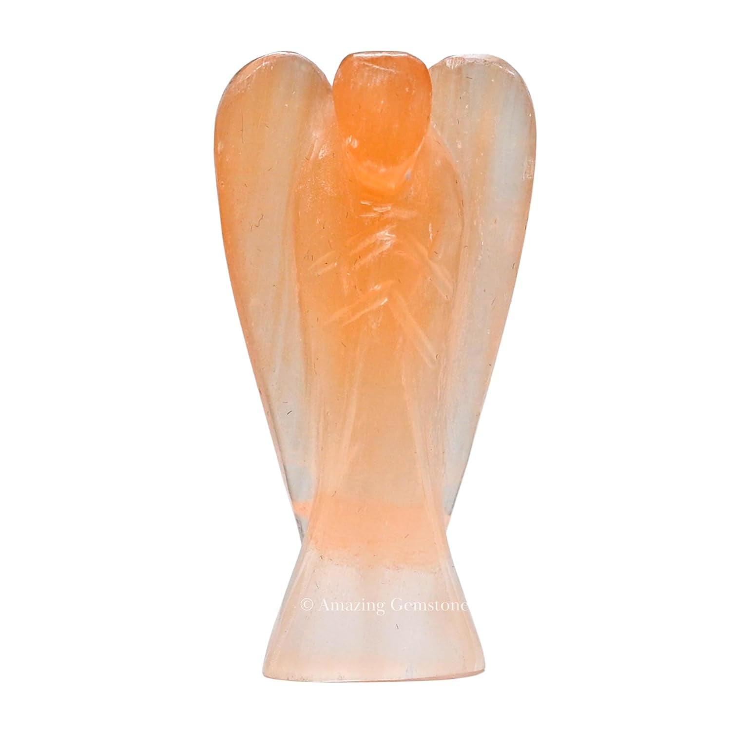 Orange Selenite Guardian Angel, Carved Angel Figurine 1.5 inch