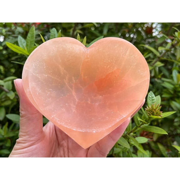 Orange Selenite Heart Bowl, 4" Selenite Orange Heart Shaped Dish Bowl, Charging Healing Crystal Cleansing Peach Gmstone Bowl