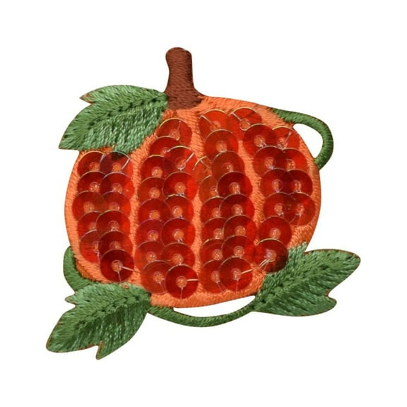 Orange Sequin Pumpkin - Iron on Applique/Embroidered Patch