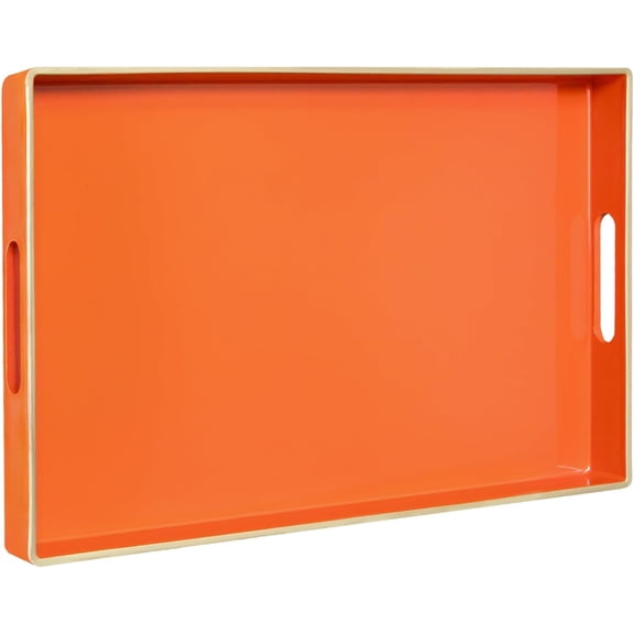 Orange Serving Tray with Handles, Modern Decorative Trays for Coffee Table, Plastic Rectangular Trays for Ottoman, Bathroom, Halloween Decor, 15.8 x 10.2 x 1.4"