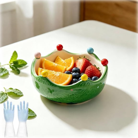 Orange-Shaped Fruit Bowl - Cute Ceramic Fruit Basket for Kitchen Counter, Decorative Fruit Containers with 6 Spoon for Kitchen Bedroom Living Room Office Counter