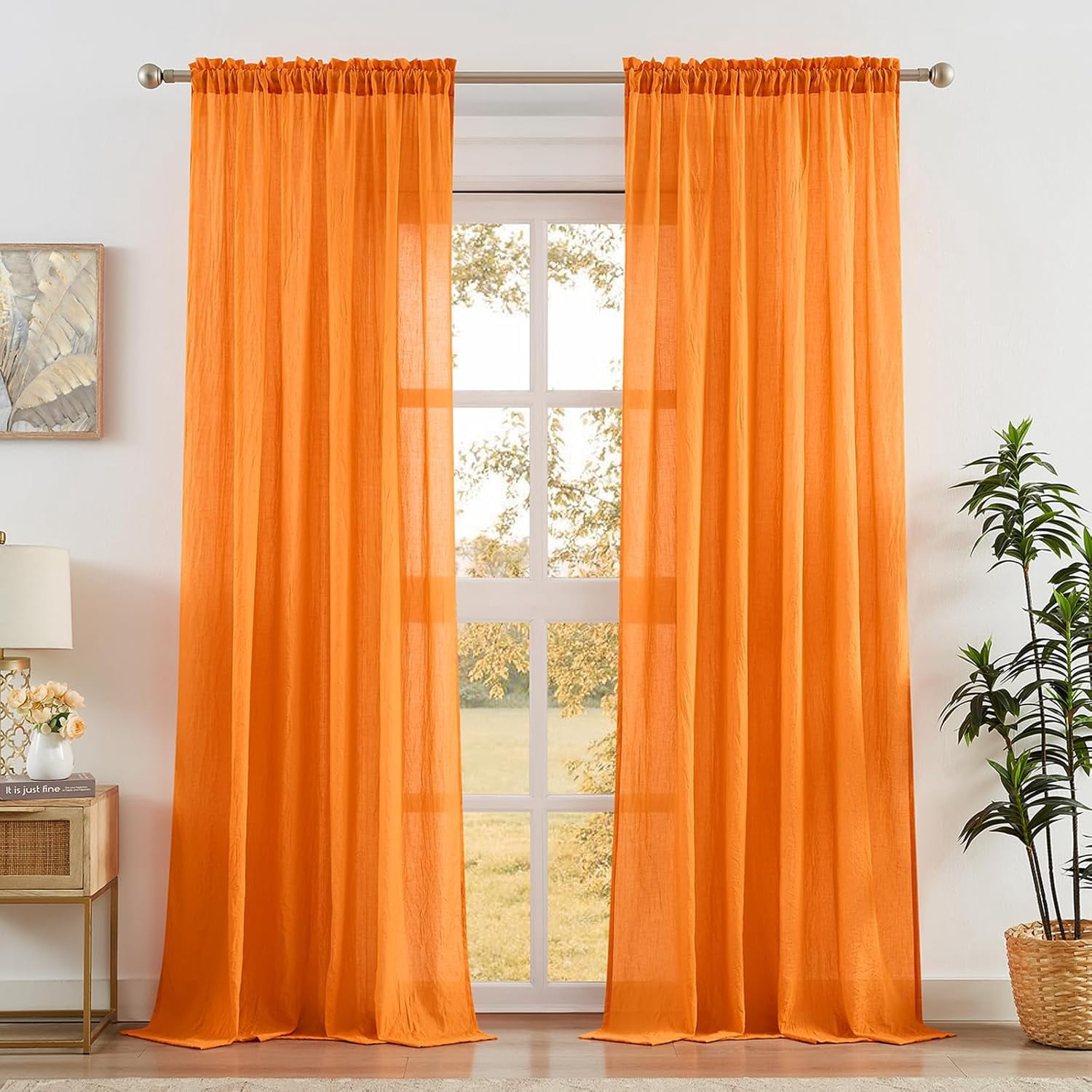 Orange Sheer Curtains 108 Inches Long for Living Room Patio Sliding
