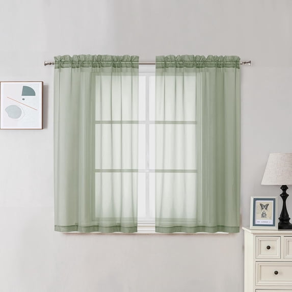 Orange Sheer Curtains 36 Inch Short Kitchen Window Treatment, Solid ...