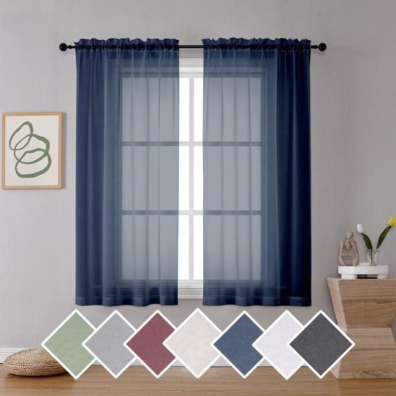 Orange Sheer Curtains 36 Inch Short Kitchen Window Treatment, Solid ...