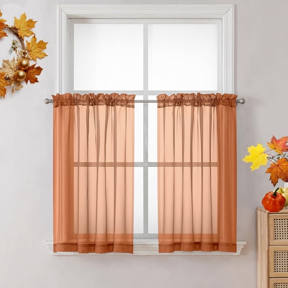 Orange Sheer Curtains 36 Inch Short Kitchen Window Treatment, Solid ...
