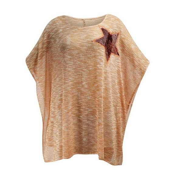 Orange Sheer Oversize Top With Sequin Star